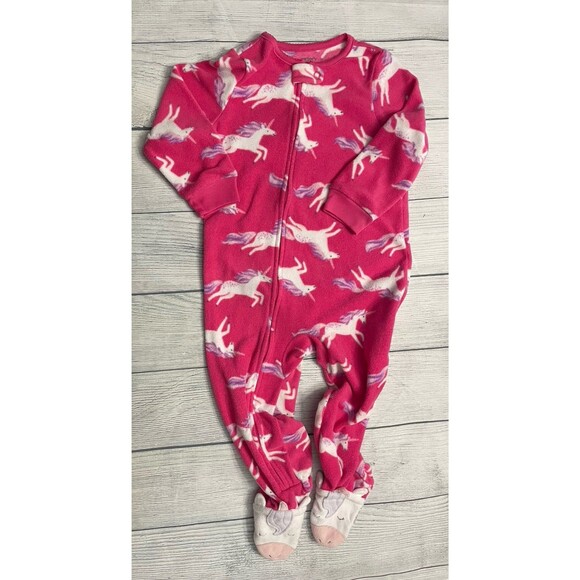 Carter’s Pink Unicorns Little Girl Toddler Fleece Footed Pajamas Sleeper Size 2T - Picture 1 of 6
